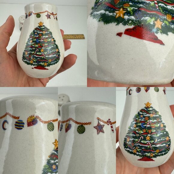 Vtg Christmas Holiday Stoneware Salt Pepper Shakers Set Tree Decor 3.5in Tall - Picture 6 of 9